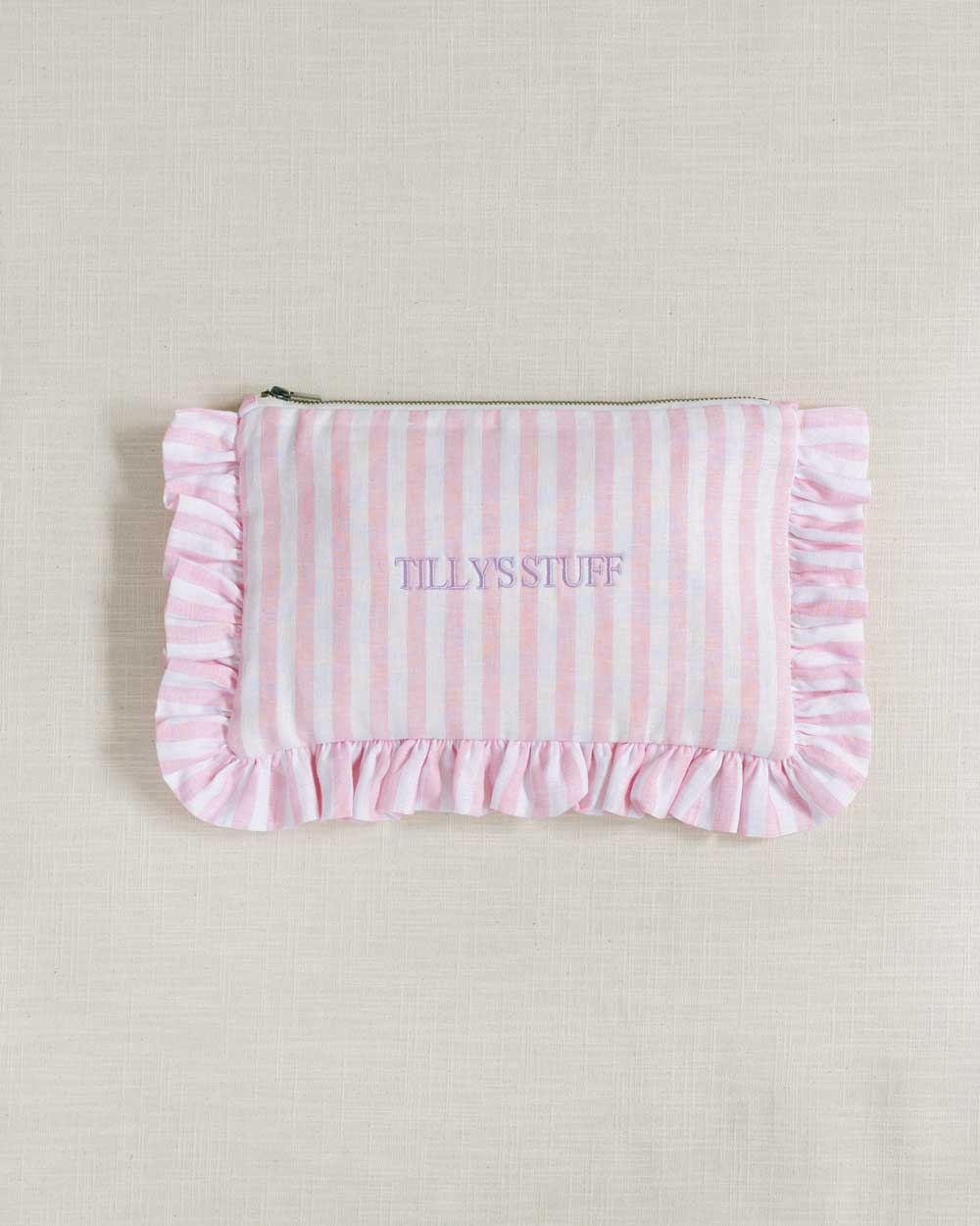 The Pink Stripe Ruffled Pouch