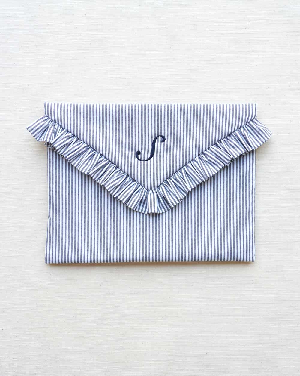 The Navy Stripe Ruffled Laptop Sleeve