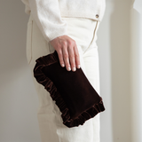The Brown Velvet Mini Ruffled Pouch