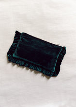 Load image into Gallery viewer, The Forest Green Velvet Ruffled Pouch

