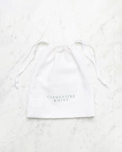 Load image into Gallery viewer, Clementine and mint linen headband drawstring bag
