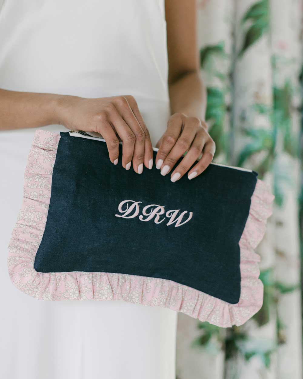 The Navy Blue Pouch with Pink Liberty Ruffles