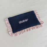 The Navy Blue Pouch with Pink Liberty Ruffles