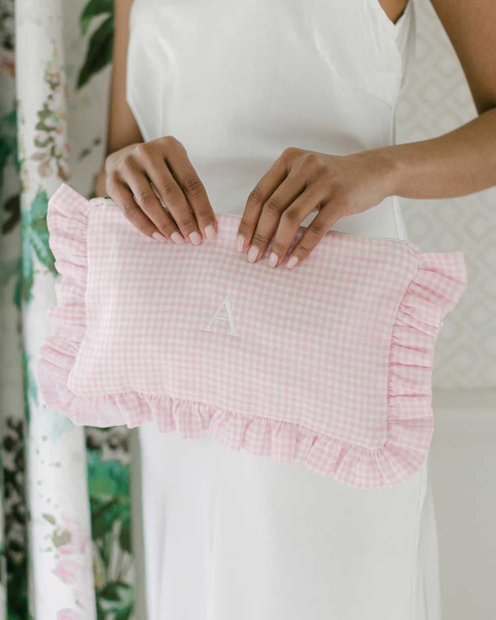 The Pink Gingham Ruffled Pouch