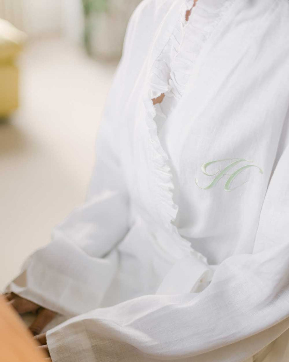 The White Ruffled Linen Robe – Clementine & Mint