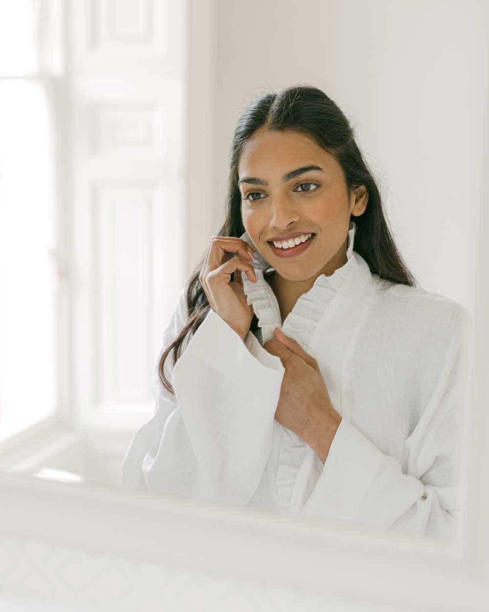 The White Ruffled Linen Robe – Clementine & Mint